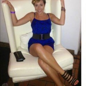 Bebe royal blue and black leopard romper